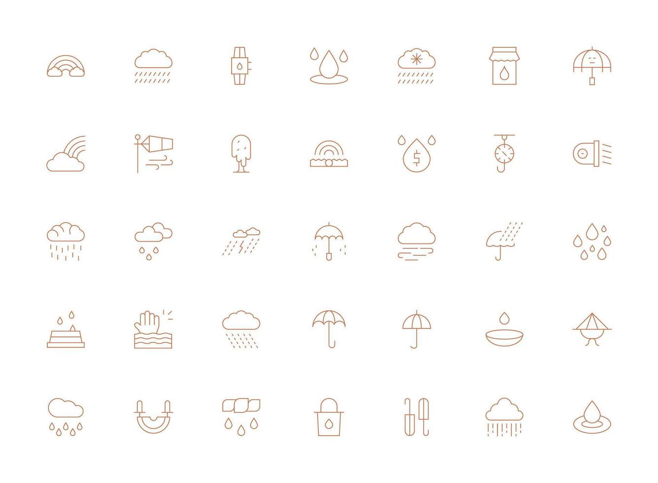 Rain Icon Collection with 35 Light Line Designs Balanced Icon Set for Functional Design vector
