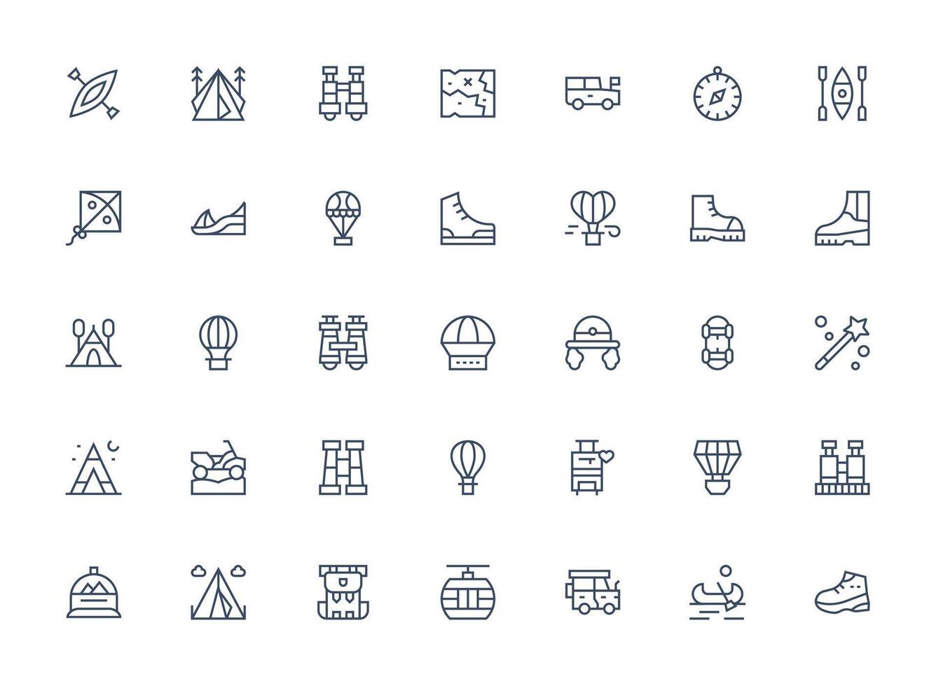 Adventure Icon Collection with 35 Regular Clean Line Designs UI and UX Focused Icon Collection vector