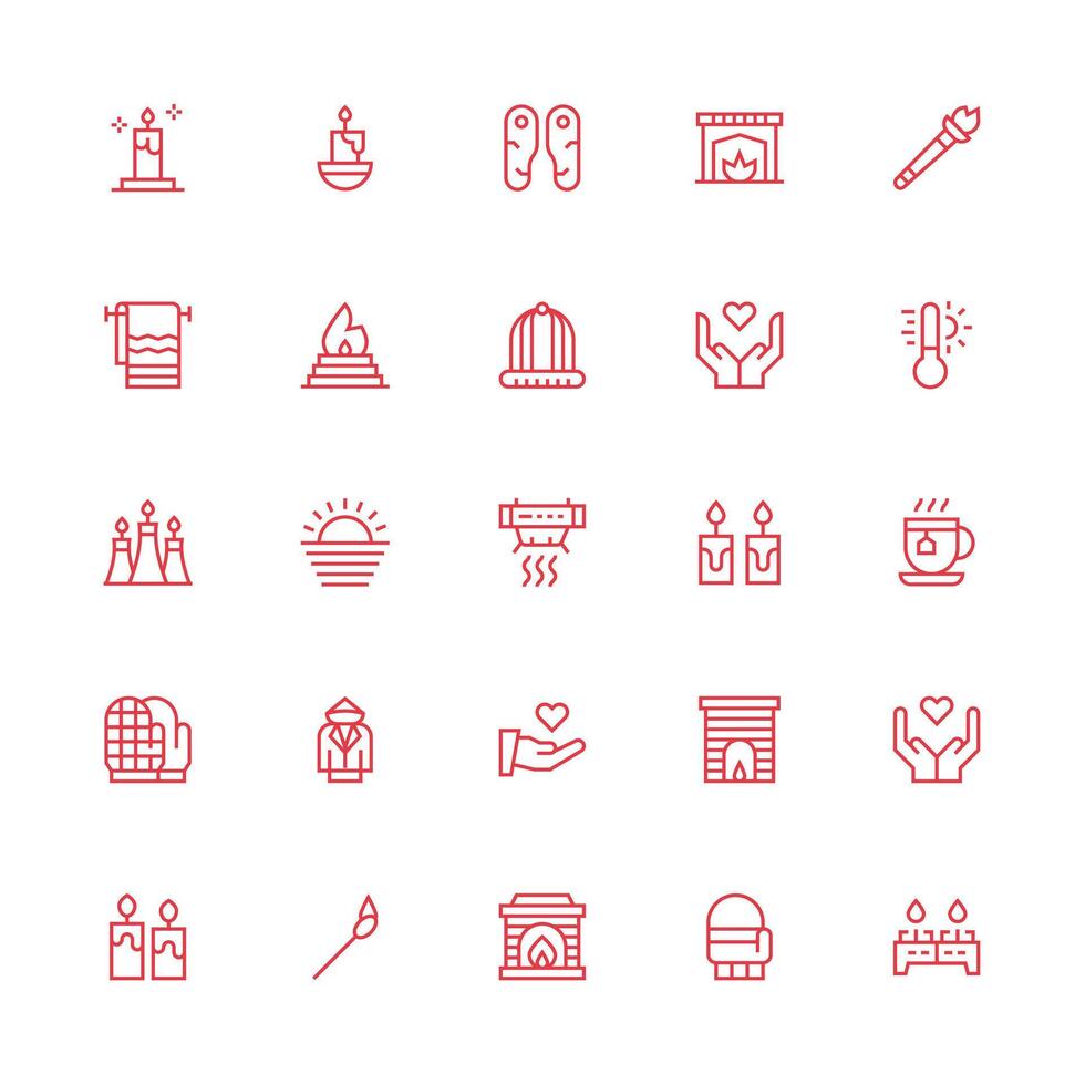 25 Icons for Warmth in Medium Stroke Outline Format Interface Icon Collection for Daily Projects vector
