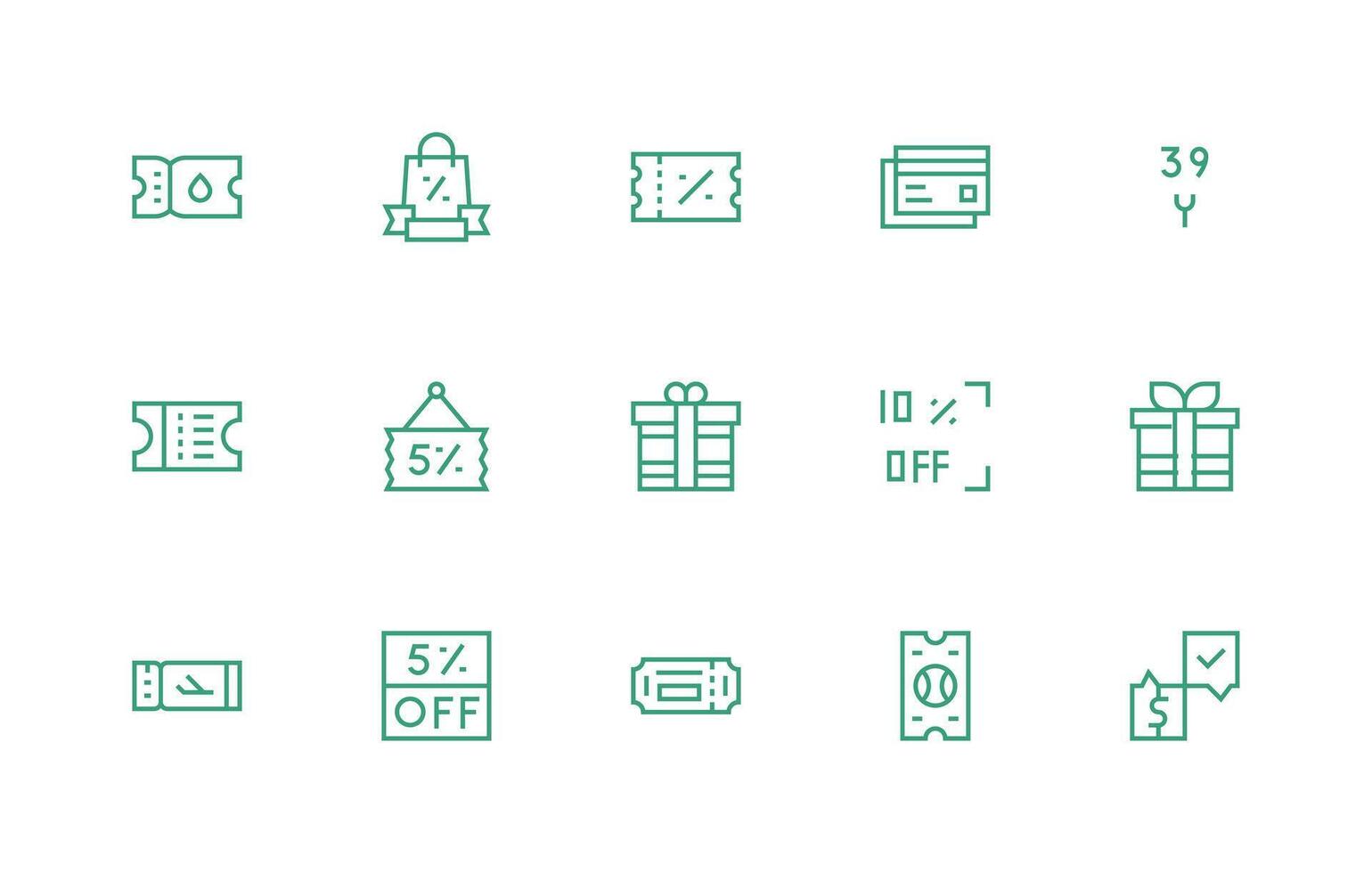 Voucher Icon Set with 15 Regular Line Graphics UI and UX Focused Icon Collection vector