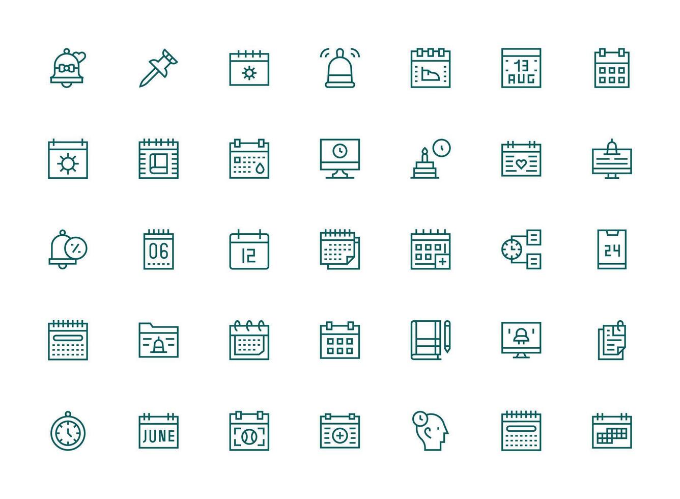 Regular Clean Line Style Reminder Icons with 35 Vectors Essential Icons for Rapid UI Building