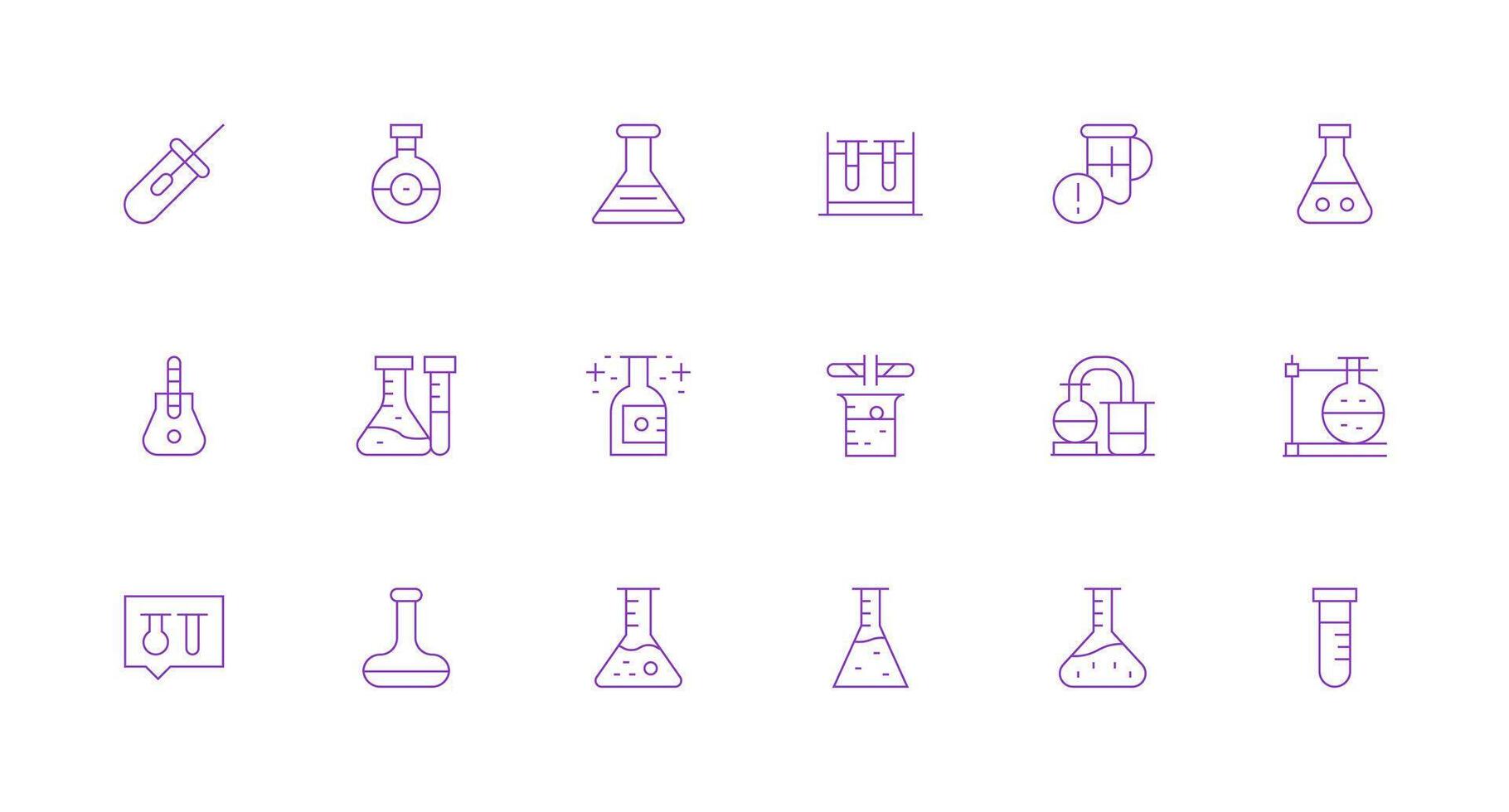 Beaker Design Icons featuring 18 in Minimal Line Style Multi-Style Icons for Creative Projects vector
