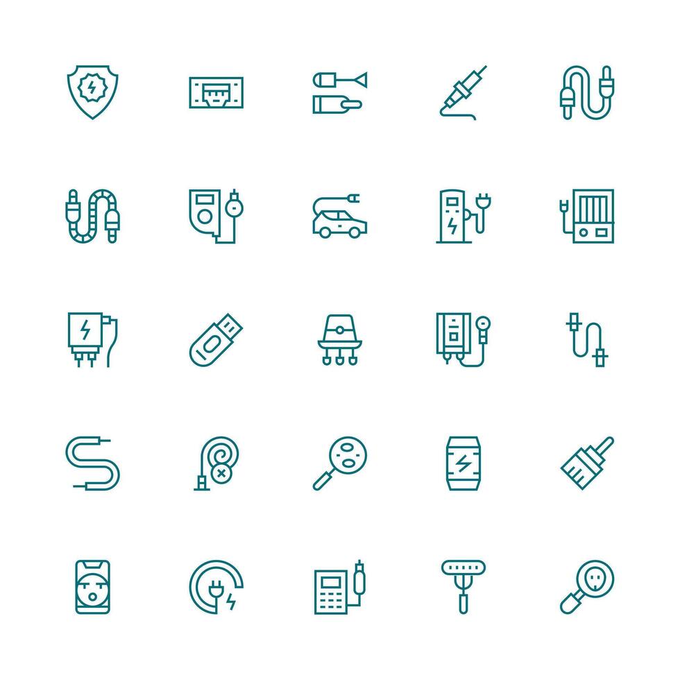 Plug Icon Collection with 25 Medium Stroke Outline Designs Clear and Concise Icon Set Collection vector