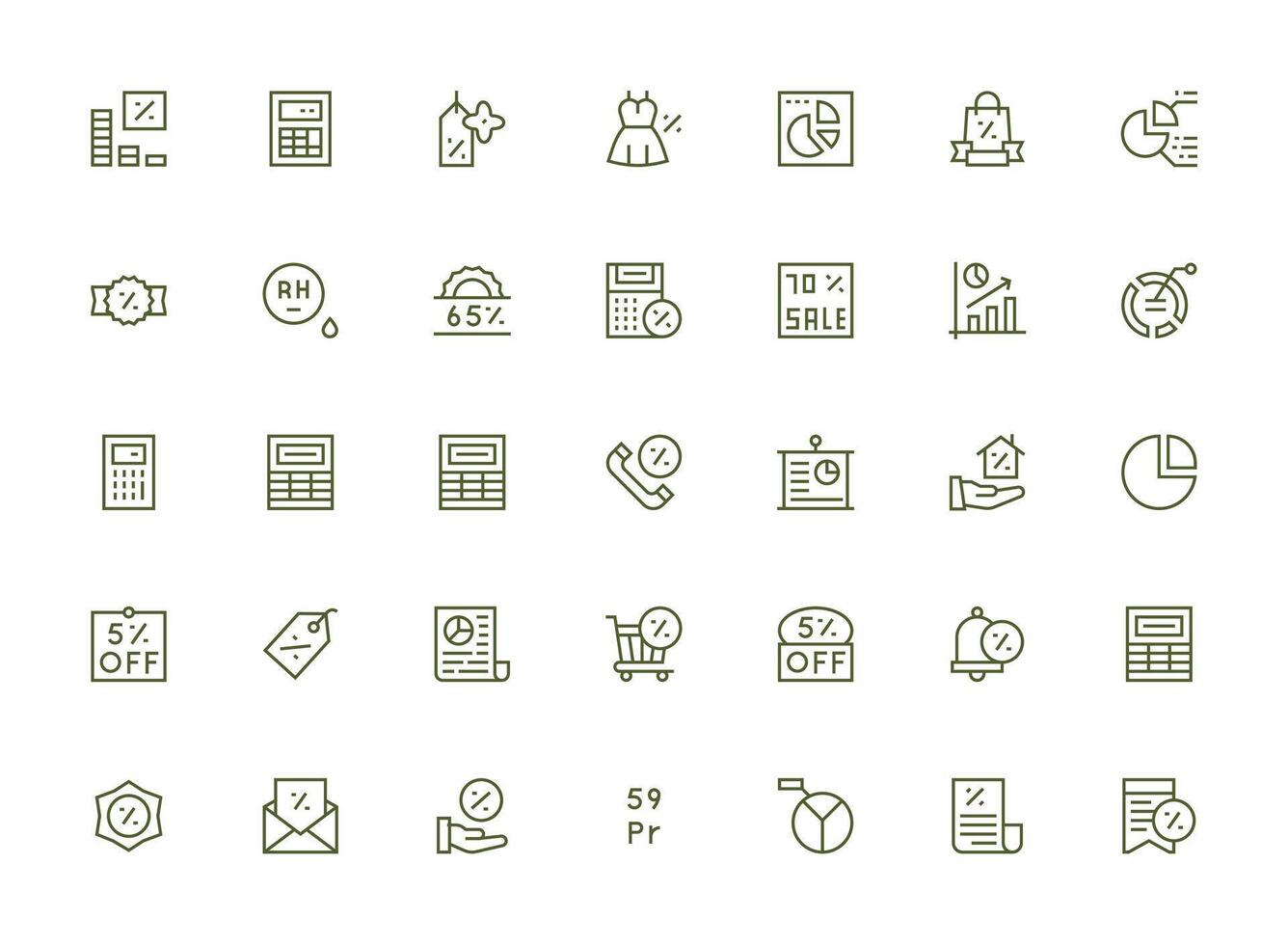 Percentage Visual Pack containing 35 Regular Clean Line Icons Balanced Icon Set for Functional Design vector