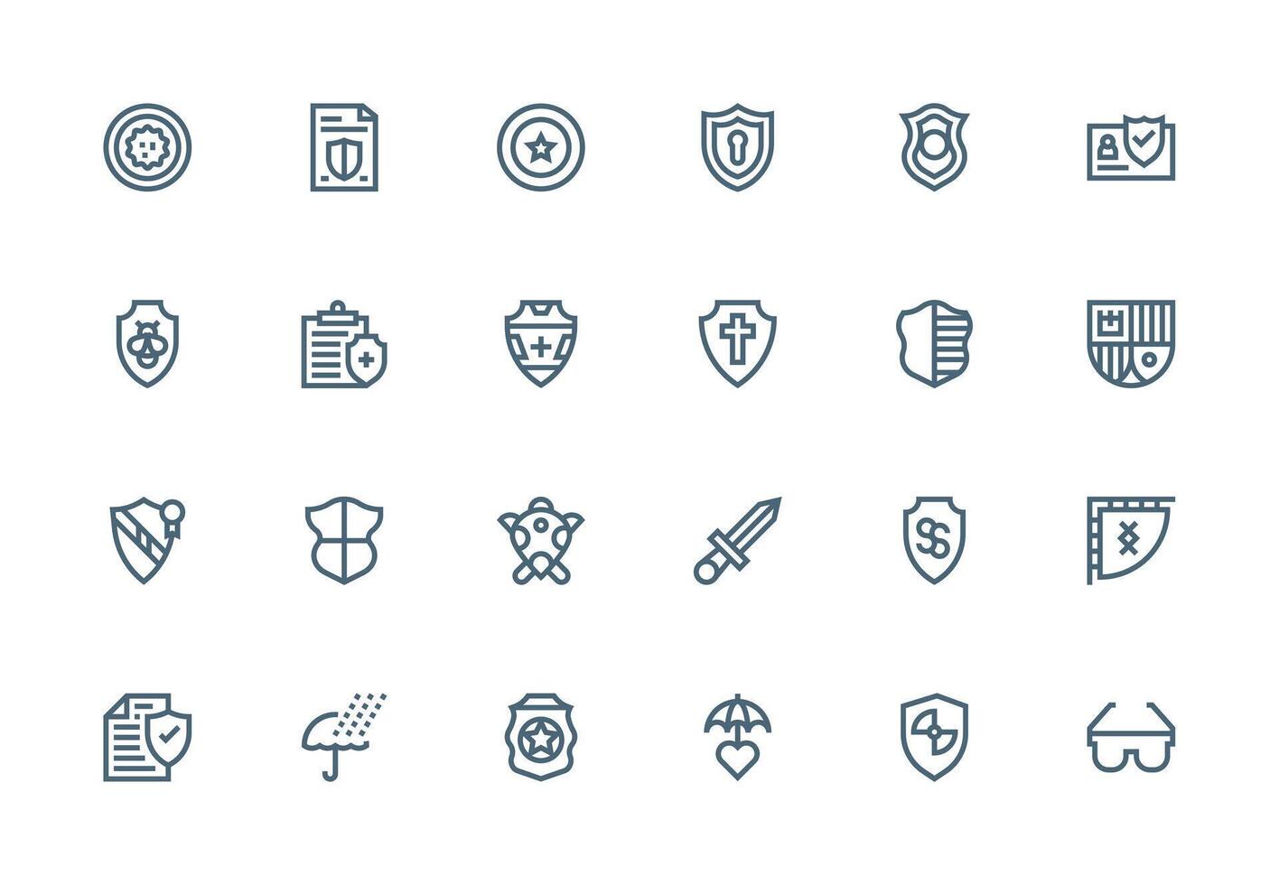 proteger diseño íconos presentando 24 en grueso línea línea estilo rápido acceso íconos para ui desarrollo vector