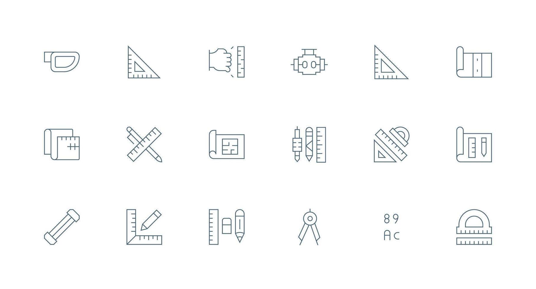Technical Drawing Set with 18 Minimal Line Icons Multi-Style Icons for Creative Projects vector