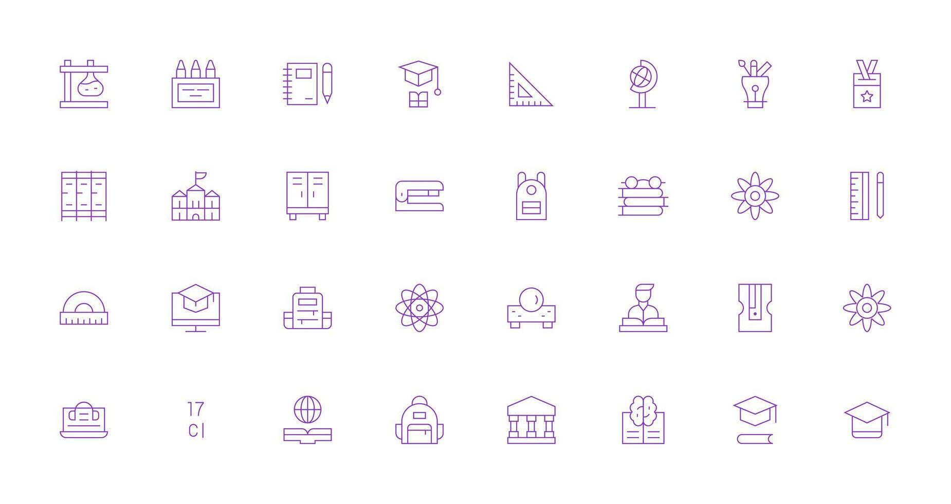 School Visual Pack containing 32 Thin Line Icons High-Resolution Icons for Any Platform vector