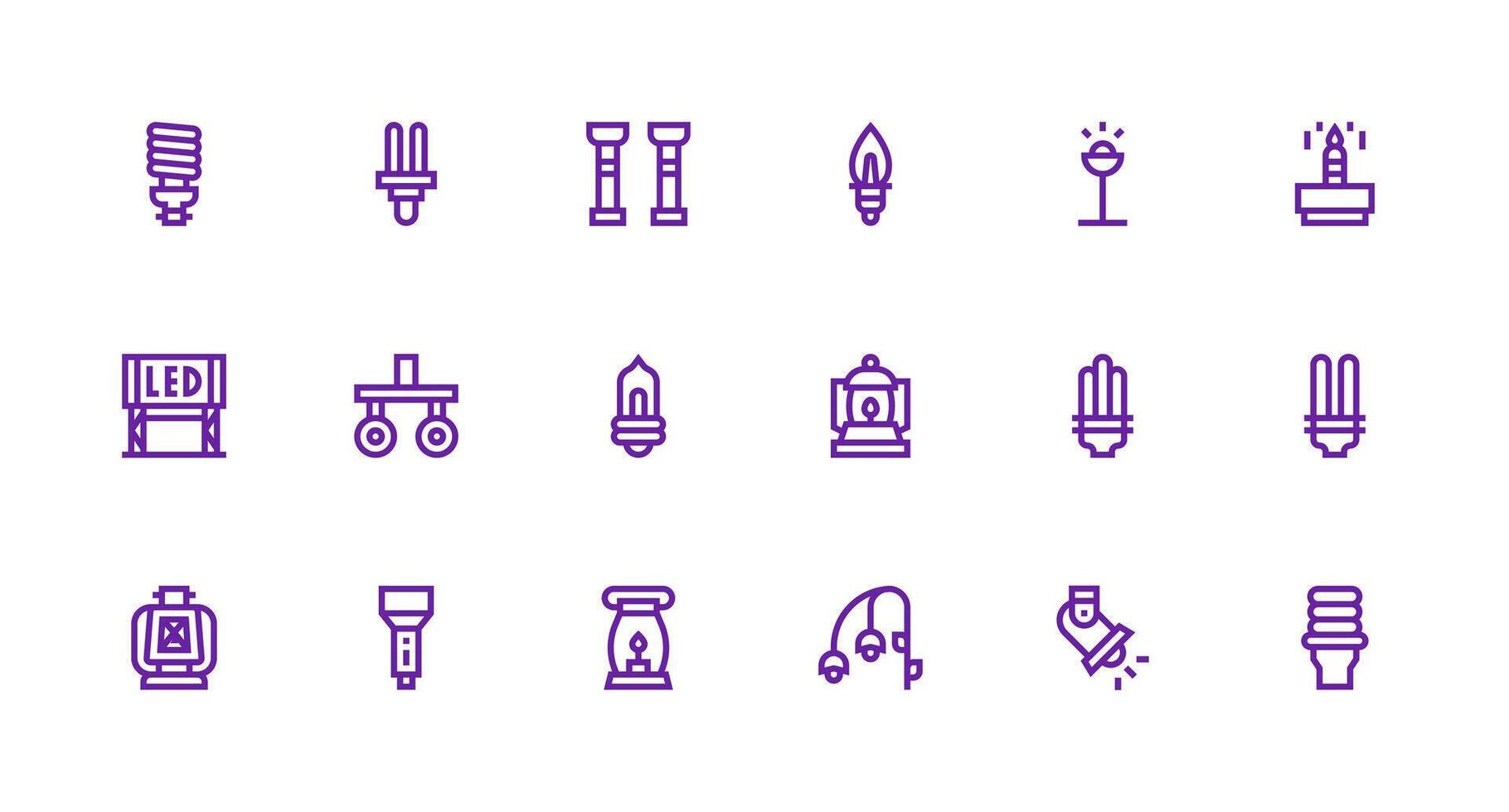 Light Source Icon Set with 18 Strong Stroke Line Graphics UI-Ready Icon Collection vector