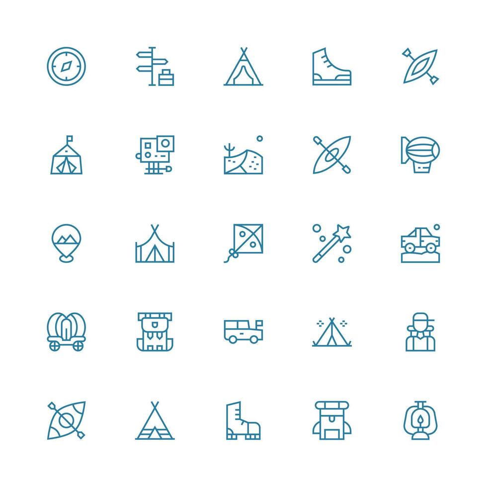 Adventure Icon Set with 25 Medium Stroke Outline Graphics UI and UX Focused Icon Collection vector