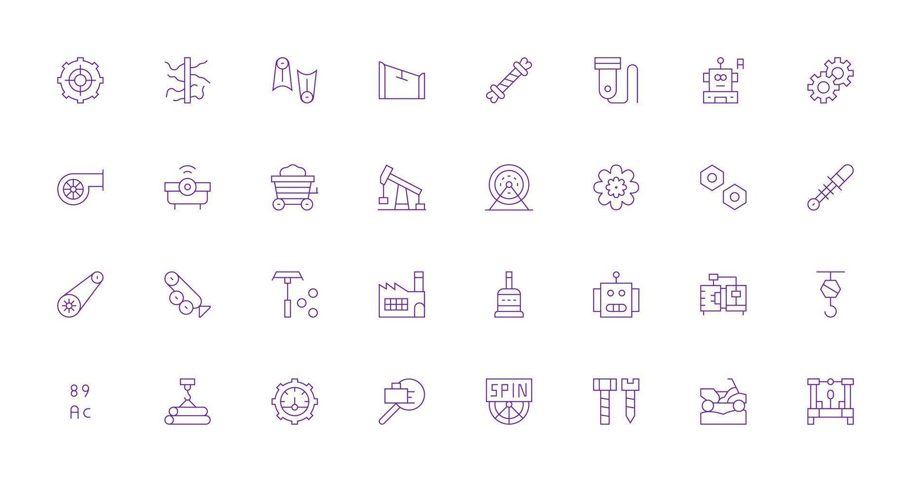 Machinery Set with 32 Thin Line Icons Complete Icon Bundle for Web Design vector