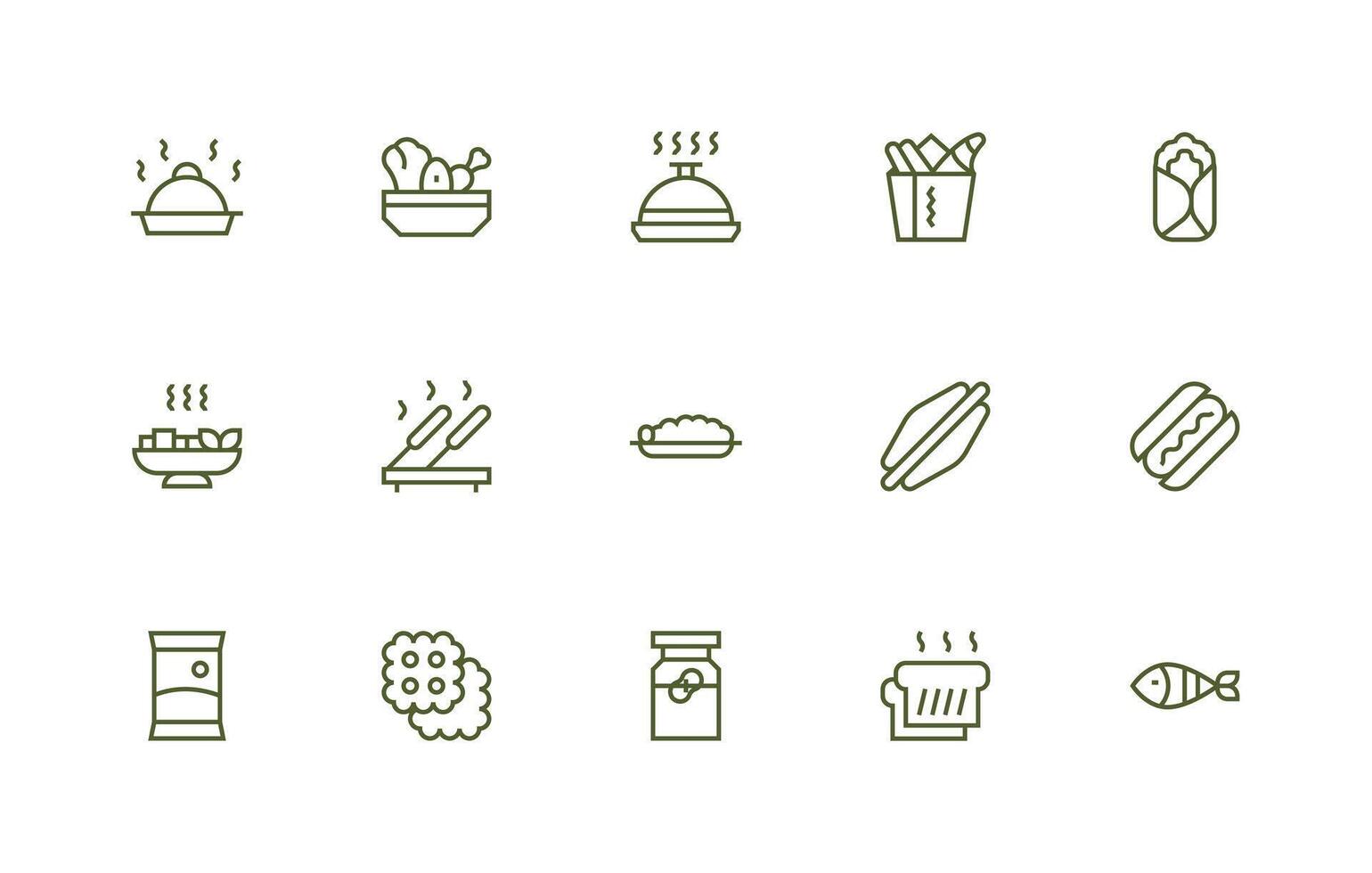 Lunch Visual Pack containing 15 Regular Line Icons Customizable Icon Series for Mobile Screens vector
