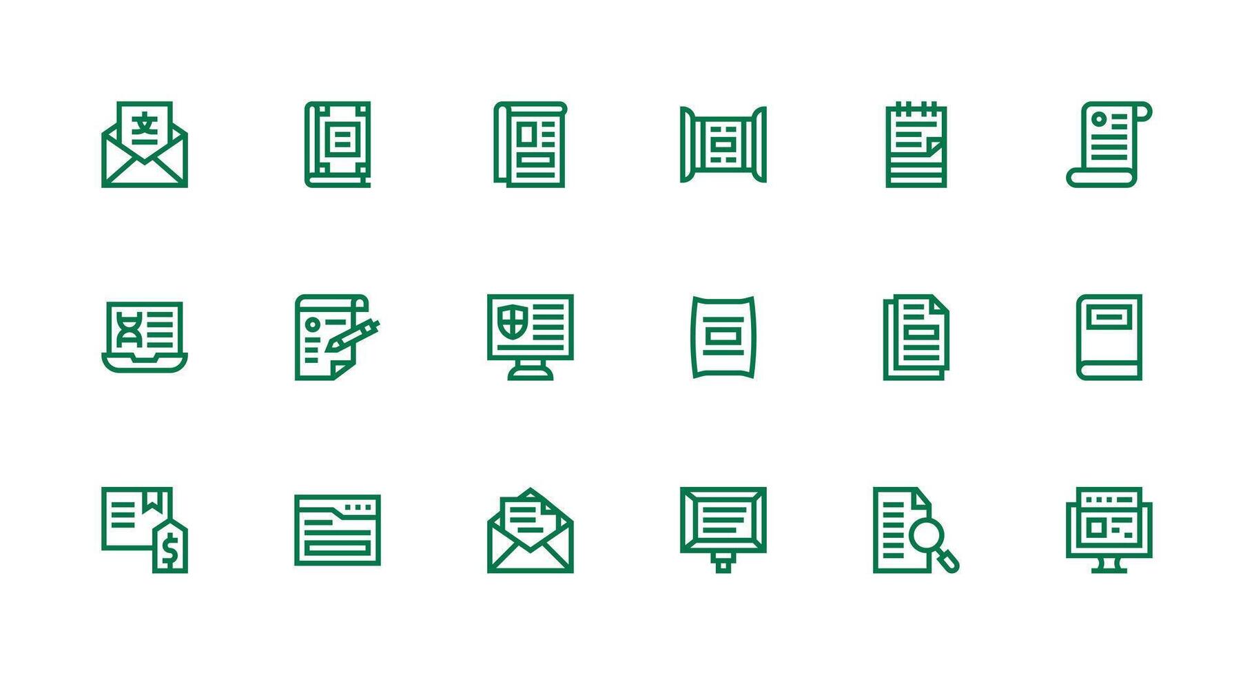 18 Icons for Digital Document in Strong Stroke Line Format Essential Icon Collection vector