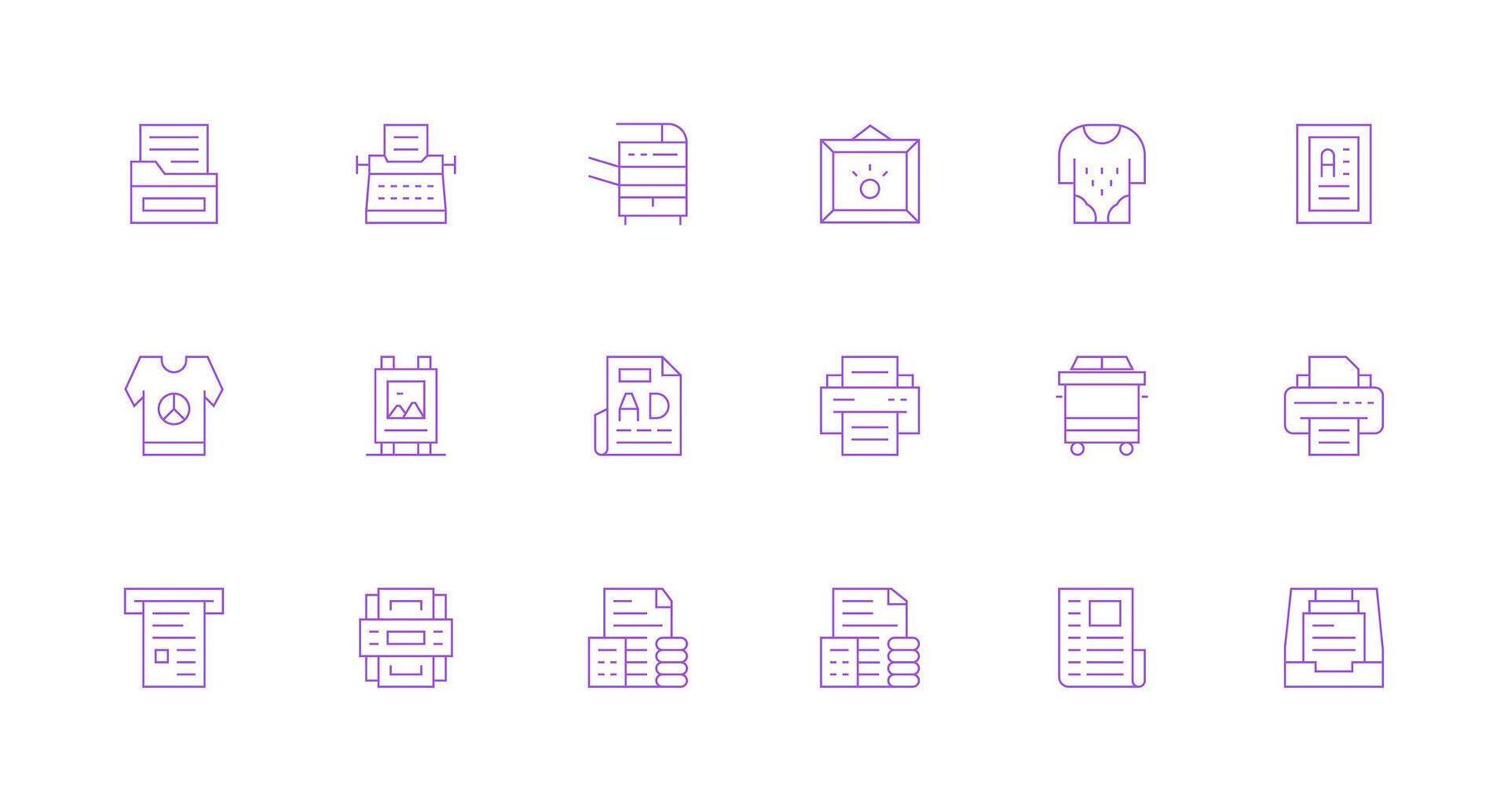 Print Icon Set with 18 Minimal Line Graphics UI Icon Set vector