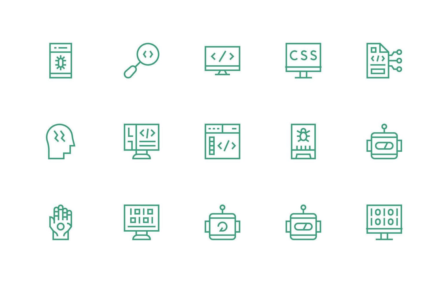 Regular Line Style Programming Icons with 15 Vectors High-Resolution Icons for Any Platform
