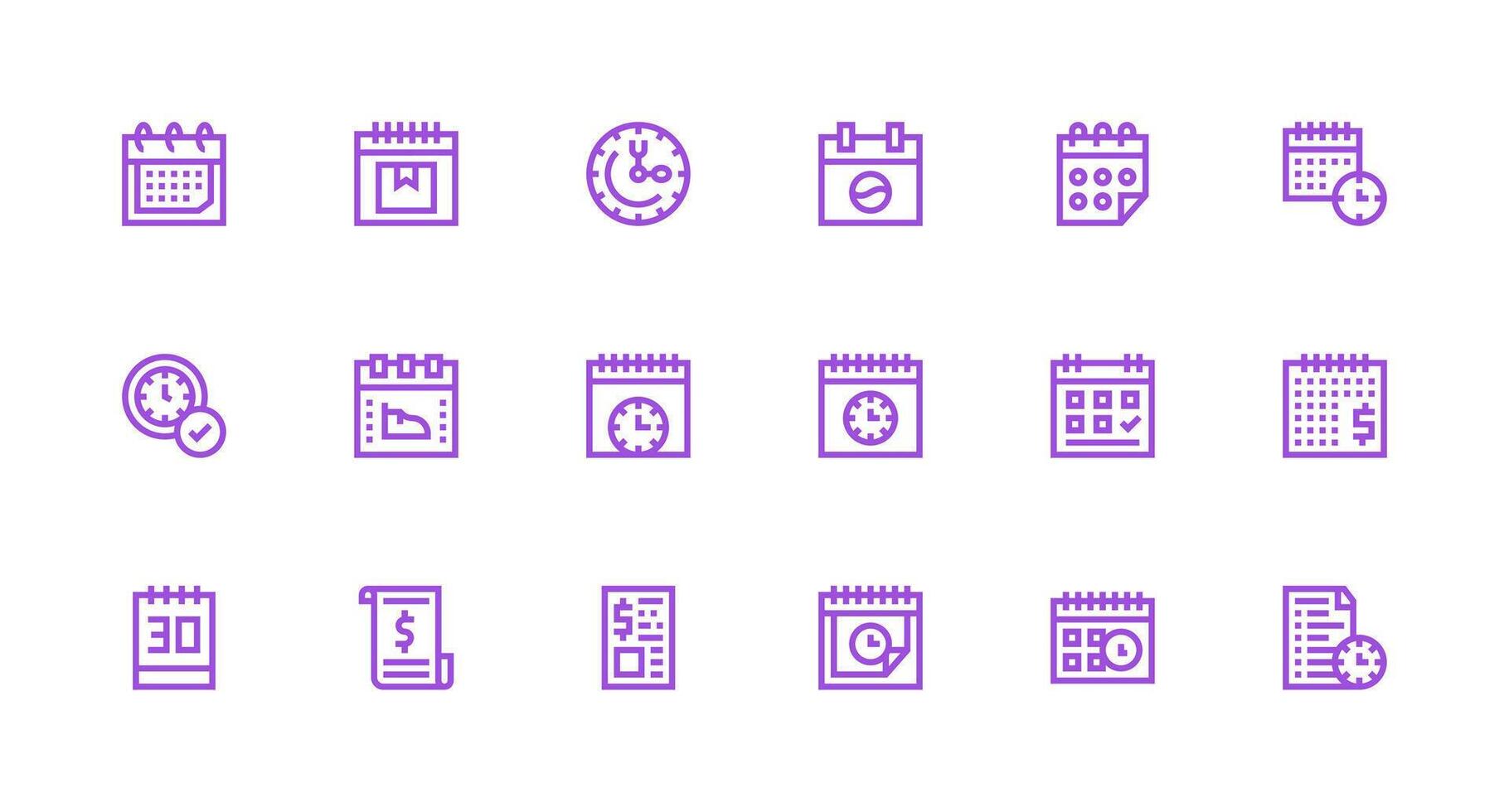 Due Date Design Icons featuring 18 in Strong Stroke Line Style Clean Icon Set Icon Pack for UI Projects vector