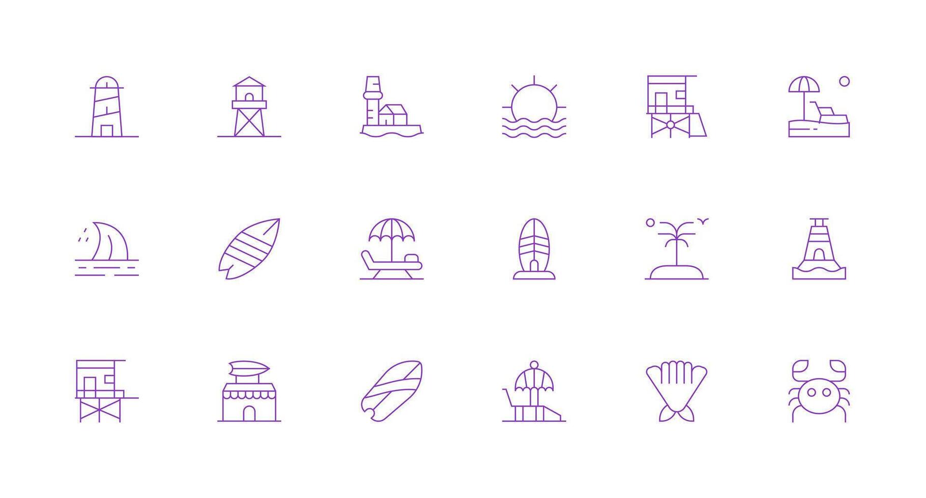 Coastal featuring 18 Icons in Minimal Line Design Reusable Icon Set vector