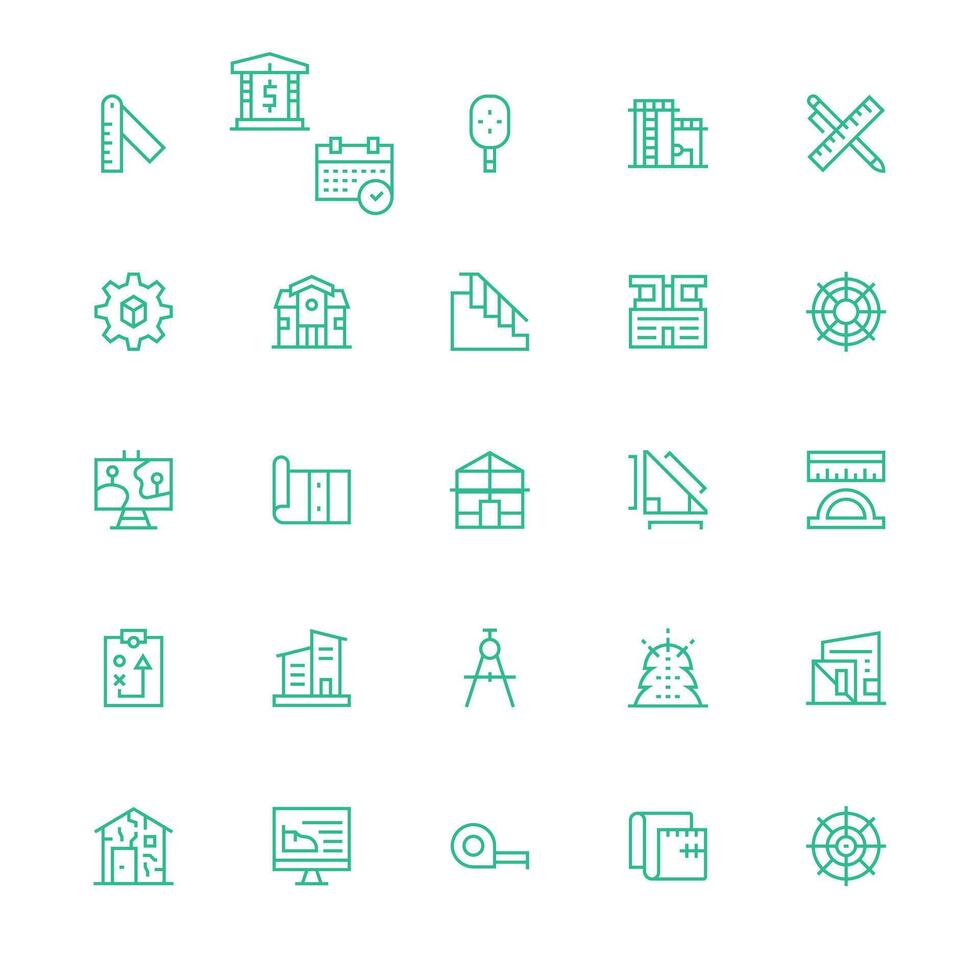 25 Icons for Blueprint in Medium Stroke Outline Format Full Icon Library for UI Designers vector