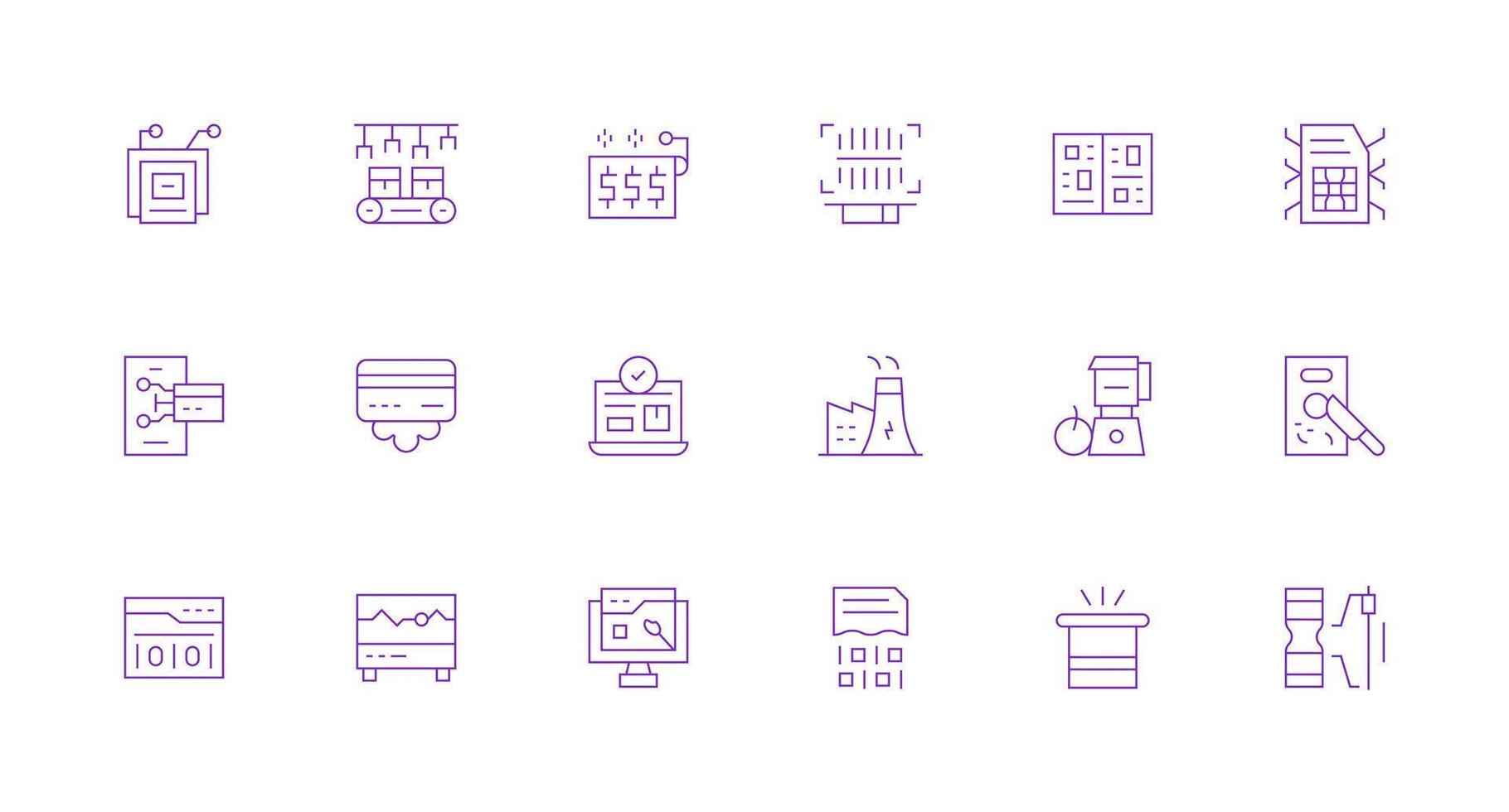 18 Processing Icons in Minimal Line Aesthetic UI-Ready Icon Collection vector