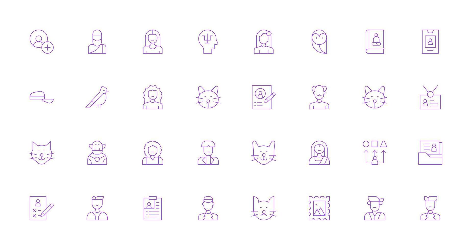 Profile Icon Set with 32 Thin Line Graphics Scalable Icons for Cross-Platform Interfaces vector
