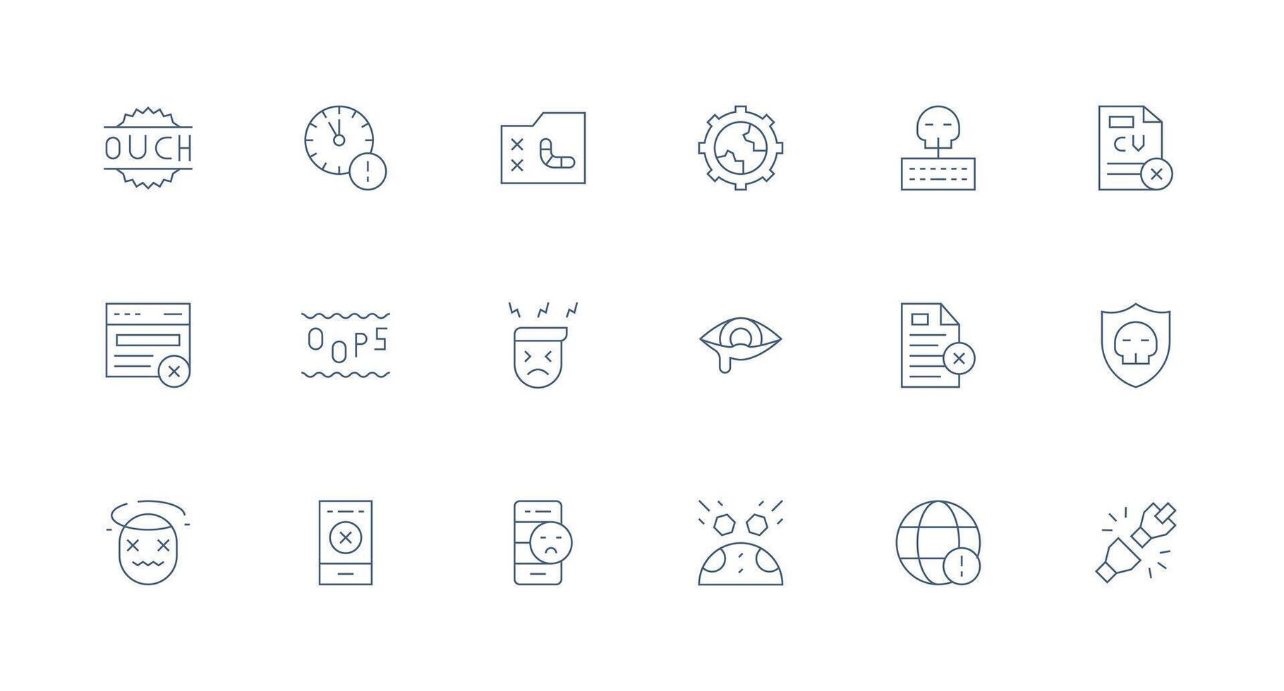 Failure Icon Set with 18 Minimal Line Graphics Icon Set vector