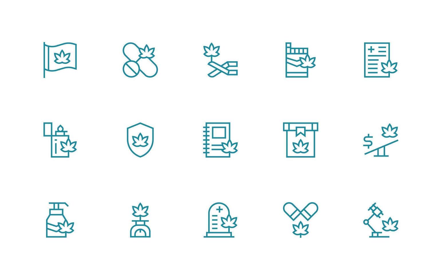 15 Regular Line Style Icons from Cannabis Collection Essential Icons for Rapid UI Building vector