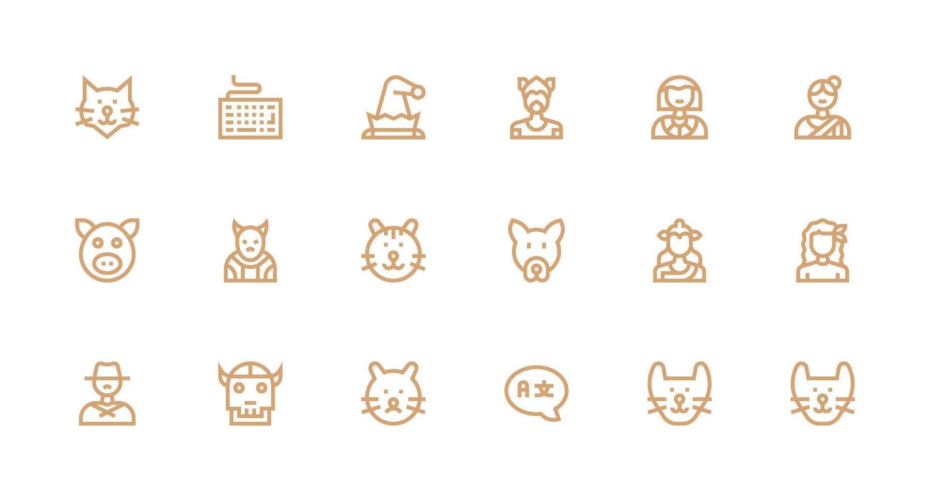 Strong Stroke Line Icons from Character Set with 18 Vectors Sharp Icons for Presentations