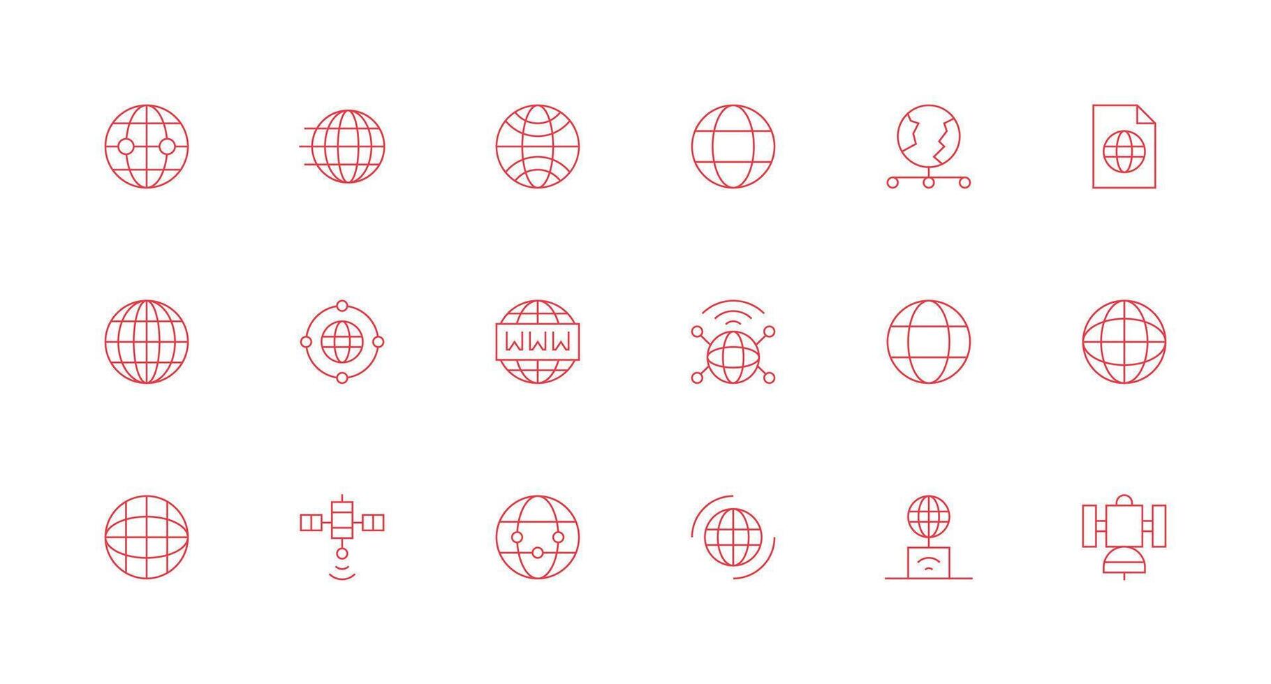 Global Communication Design Icons featuring 18 in Minimal Line Style Clean Icon Set Icon Pack for UI Projects vector