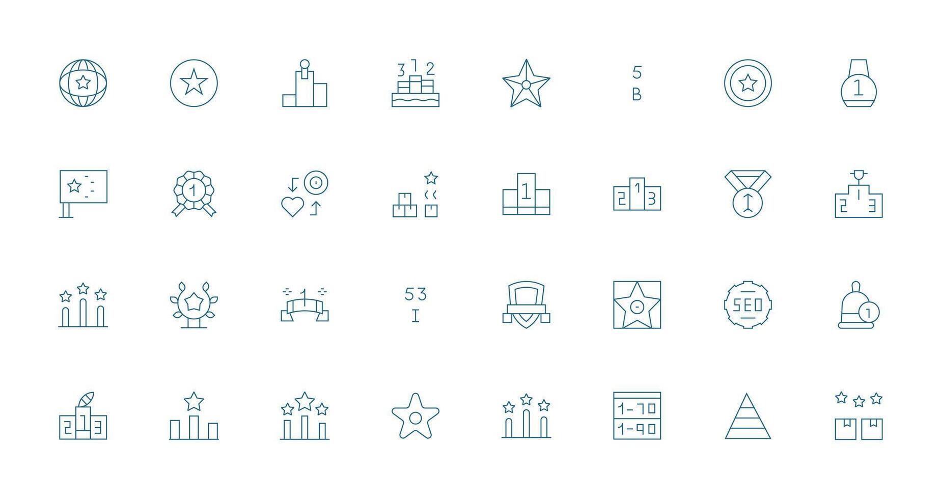Ranking Icon Set with 32 Thin Line Graphics Editable Icon Collection vector