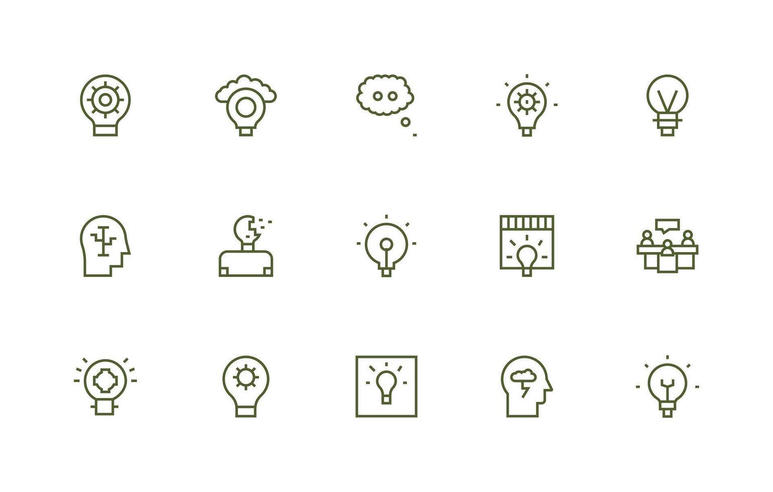 Brainstorming Icon Set with 15 Regular Line Graphics Reliable Icons for All Interfaces vector