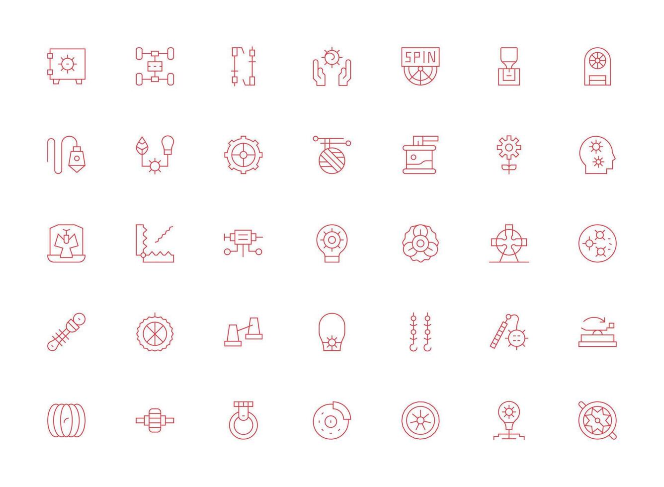 Mechanism Set with 35 Light Line Icons Web and App Icon Pack Collection vector