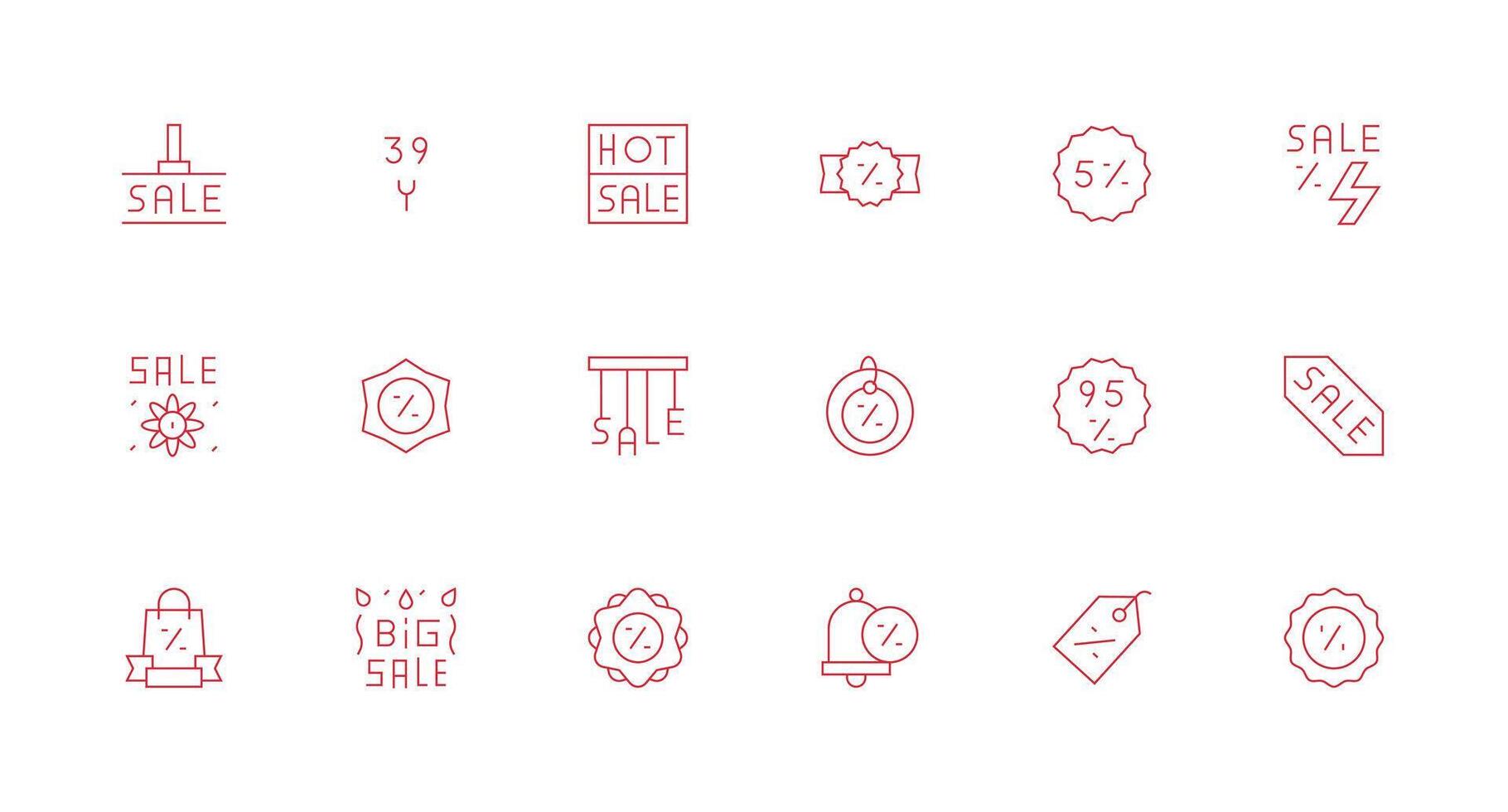 Flash Sale Icon Set with 18 Minimal Line Graphics Icon Pack vector