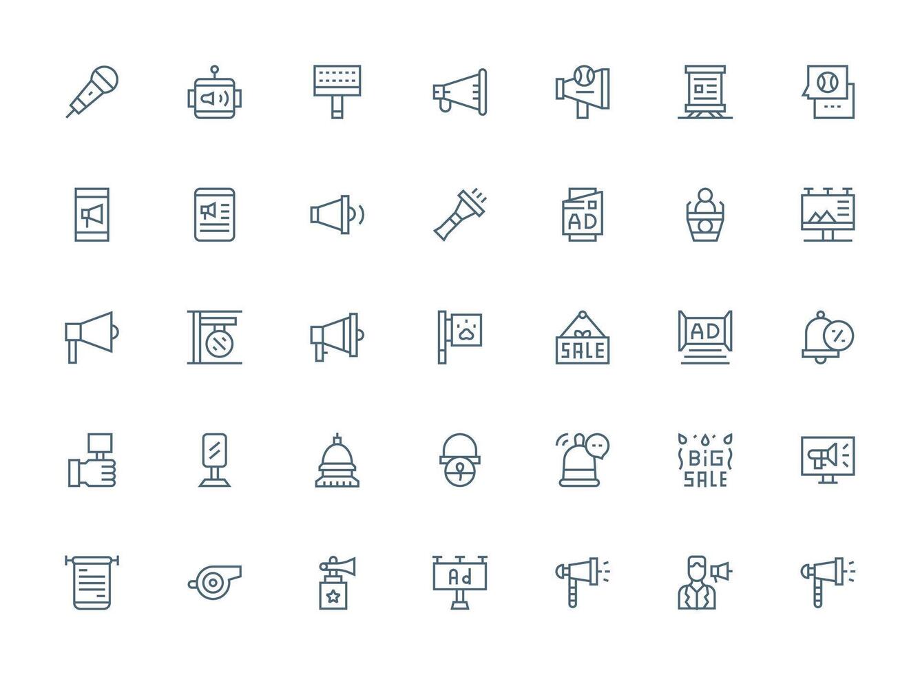 Announcement featuring 35 Icons in Regular Clean Line Design Clean Icon Collection for Web Use vector