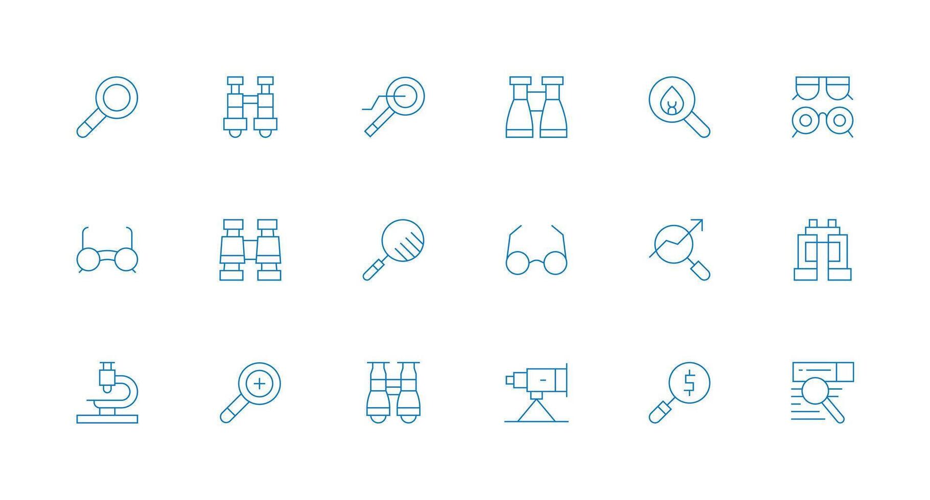 Magnifying Set with 18 Minimal Line Icons Scalable Icons for Cross-Platform Interfaces vector