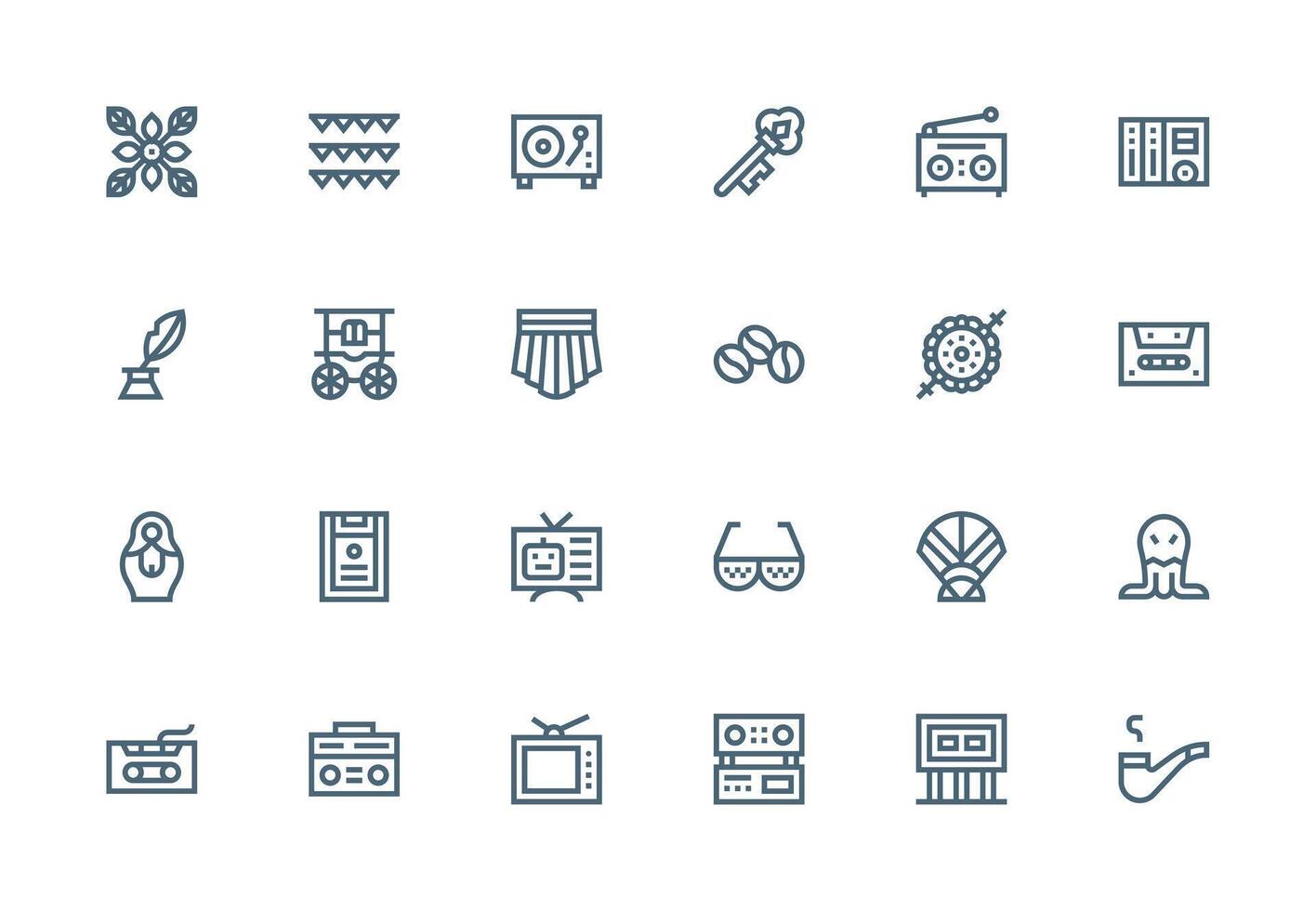 Retro Icon Collection with 24 Thick Line Line Designs User Interface Icons for Digital Products vector