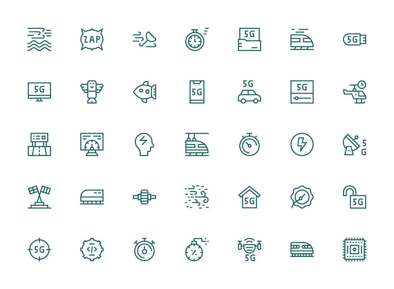 35 Icons for Speed in Regular Clean Line Format Lightweight Icon Series for Fast Prototypes vector