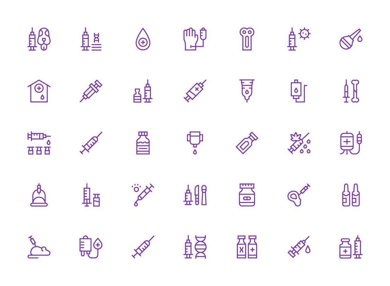 35 Icons for Injection in Regular Clean Line Format Light Icon Series vector