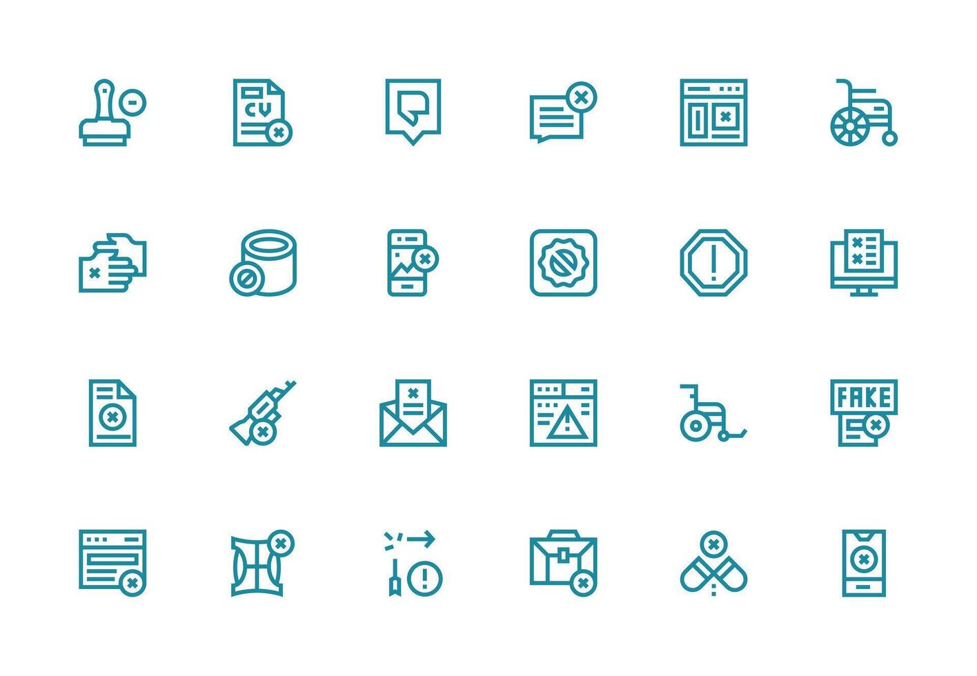 Thick Line Line Style Invalid Icons with 24 Vectors Complete Icon Bundle for Web Design