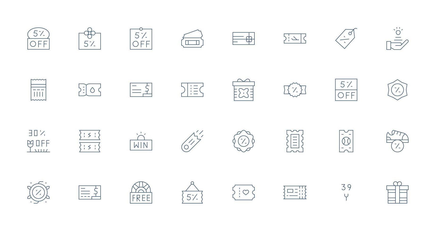32 Icons for Voucher in Thin Line Format Clean Icon Collection for Web Use vector
