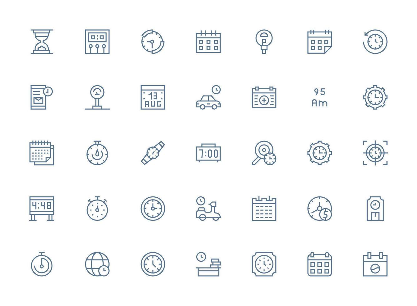 35 Regular Clean Line Icons for Time Graphics Dashboard Icon Series vector