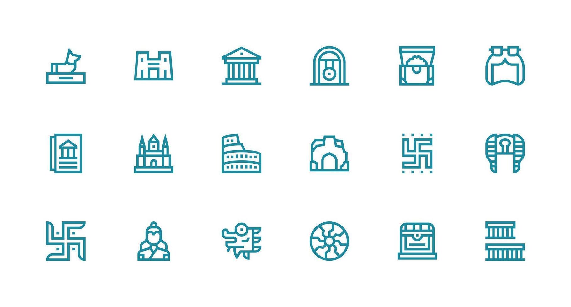 Ancient Icon Set with 18 Strong Stroke Line Graphics Icon Pack for Various Themes vector