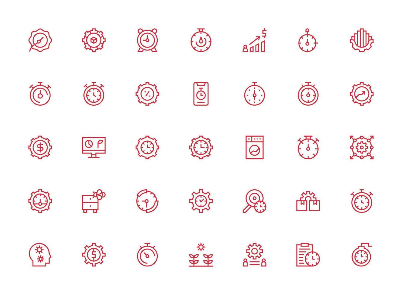 Efficiency Visual Pack containing 35 Regular Clean Line Icons Web and App Icon Pack Collection vector