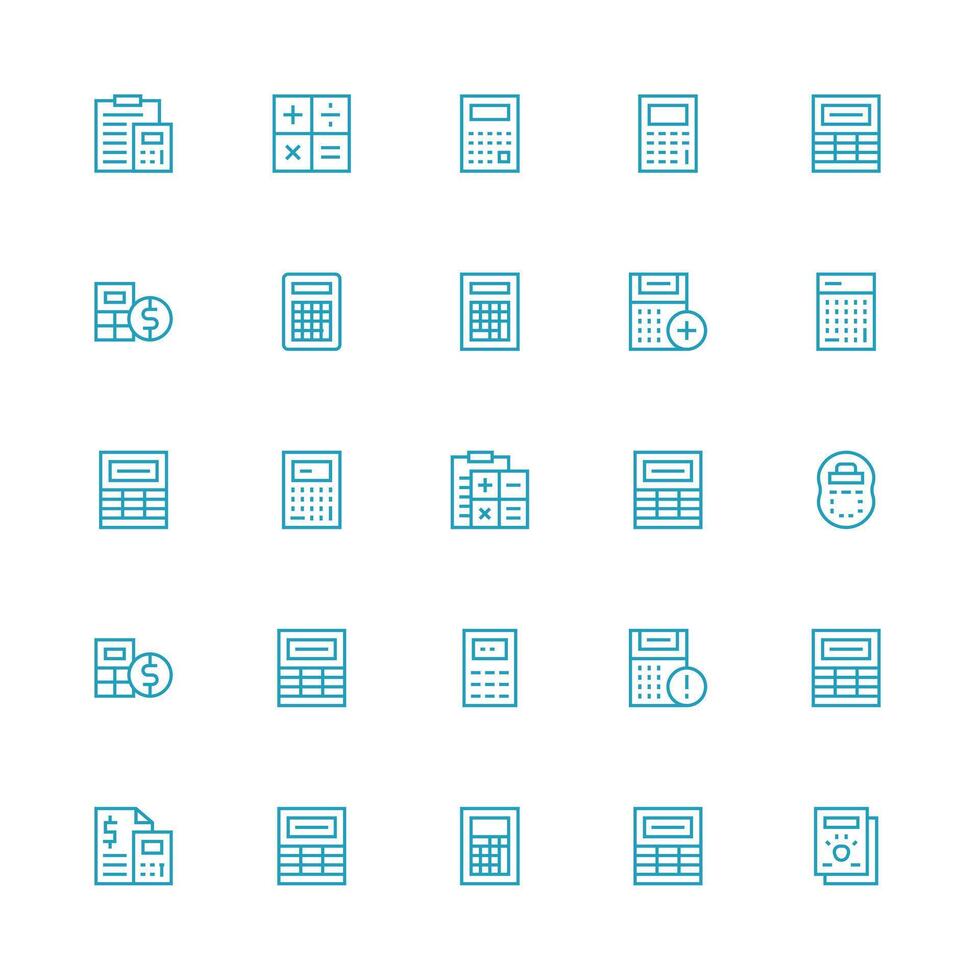 Calculator Icon Set with 25 Medium Stroke Outline Graphics Neutral Style Icons for Any Project vector