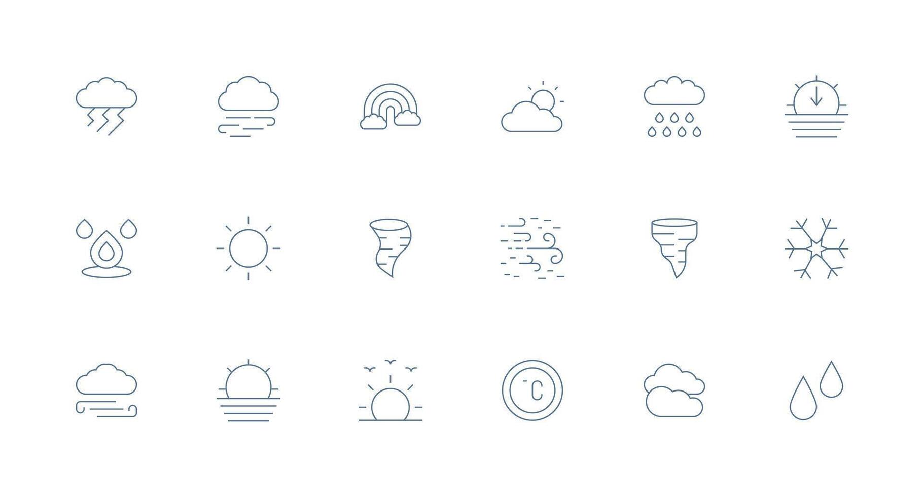 18 Icons for Weather Icon in Minimal Line Format Display Icon Pack vector