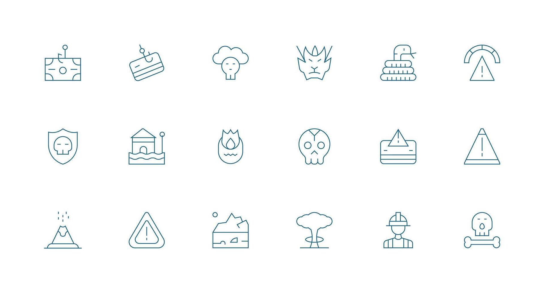 Risk Visual Pack containing 18 Minimal Line Icons Balanced Icon Set for Functional Design vector