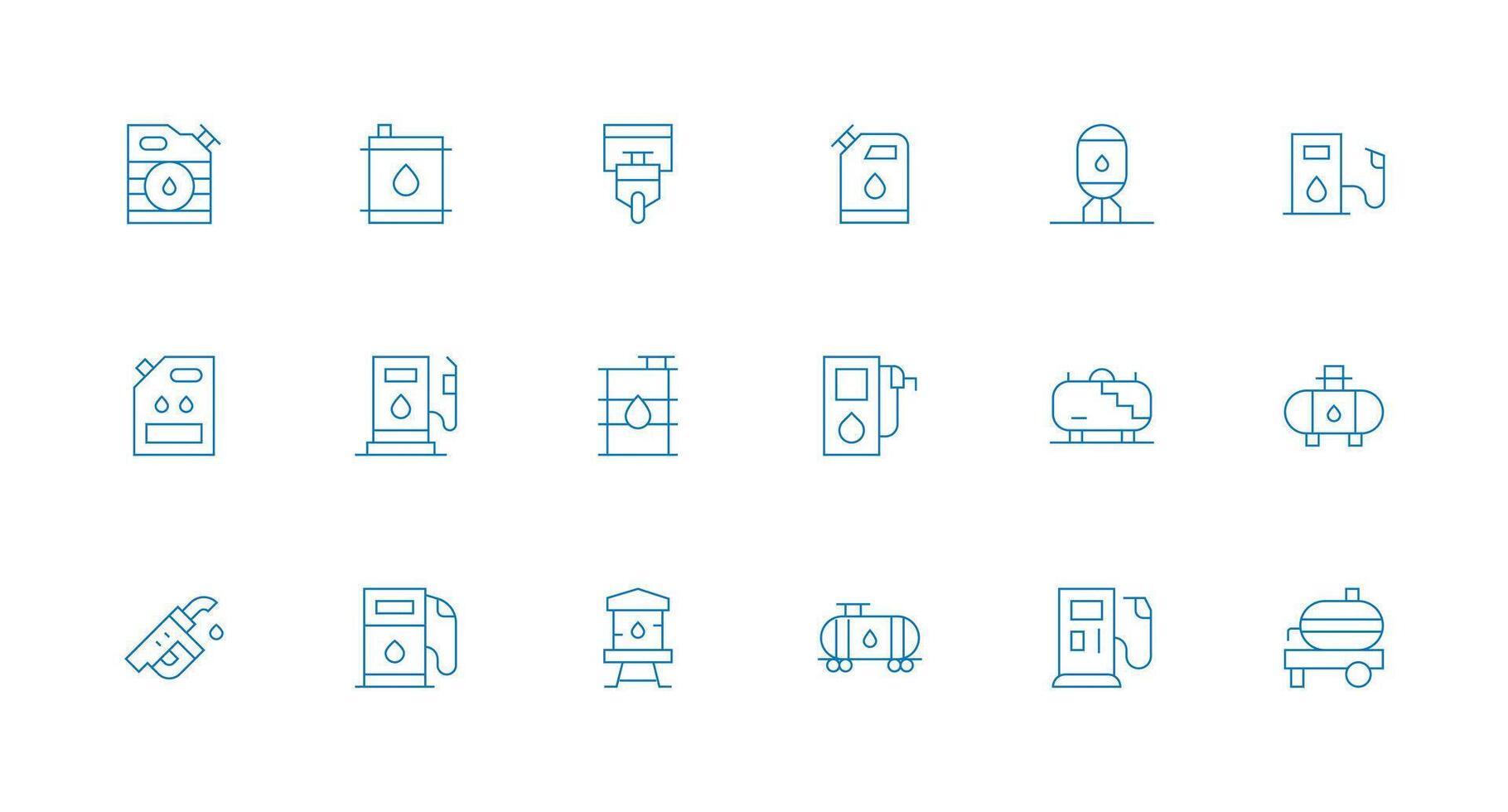Gasoline Icon Set with 18 Minimal Line Graphics Scalable Icons for All Themes vector