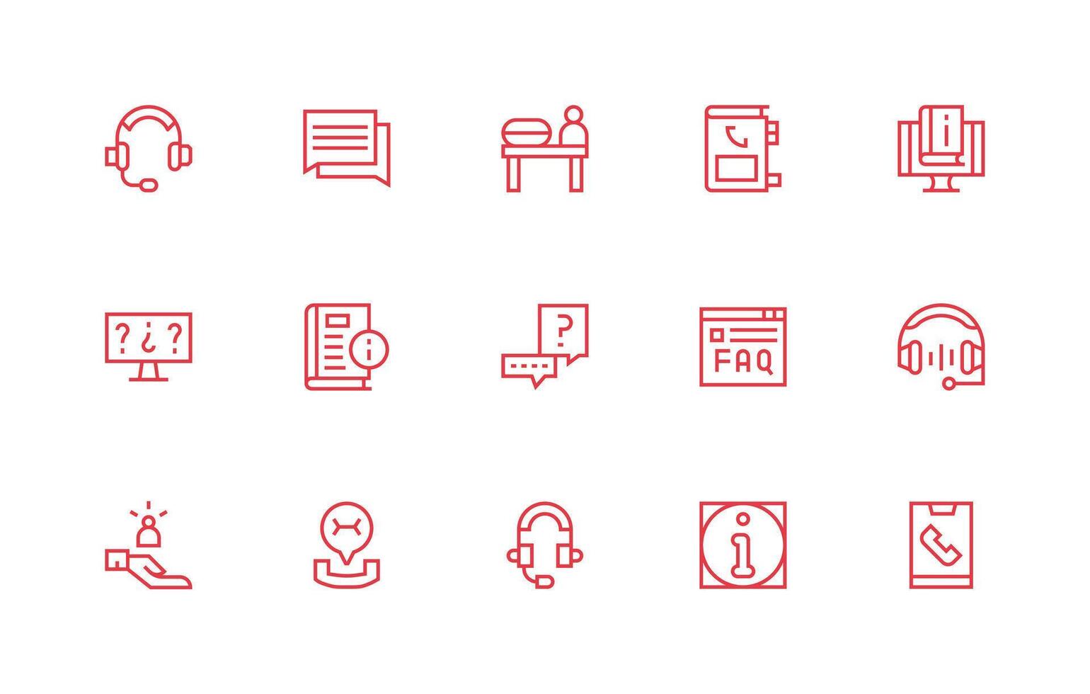 15 Support Center Icons in Regular Line Aesthetic Sharp Icons for Presentations vector