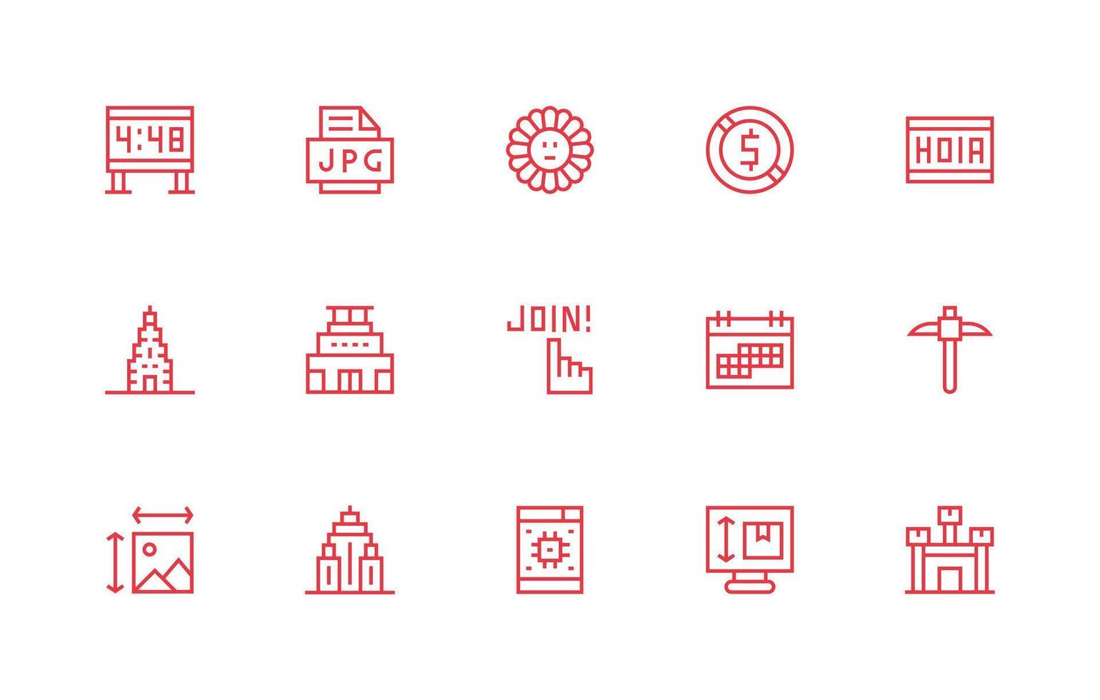 15 Pixel Icons in Regular Line Aesthetic Complete Icon Bundle for Web Design vector