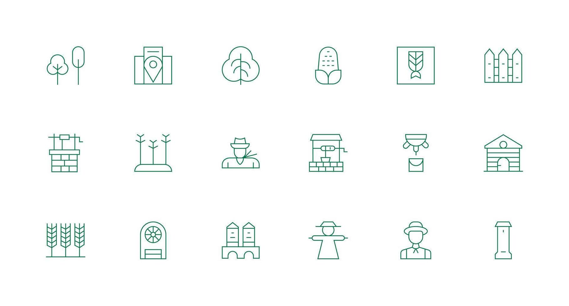 Rural Icon Set with 18 Minimal Line Graphics Multi-Style Icons for Creative Projects vector