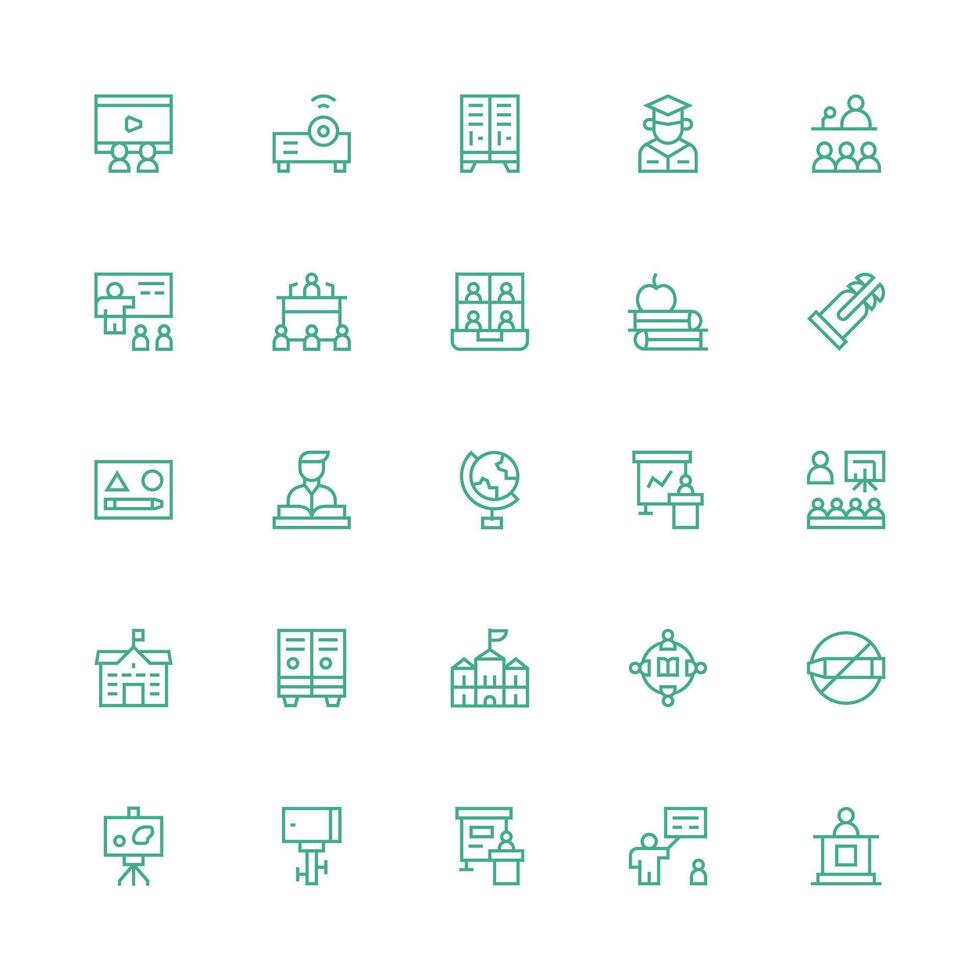 Classroom Icon Set with 25 Medium Stroke Outline Graphics Responsive Icon Set for Flexible Layouts vector