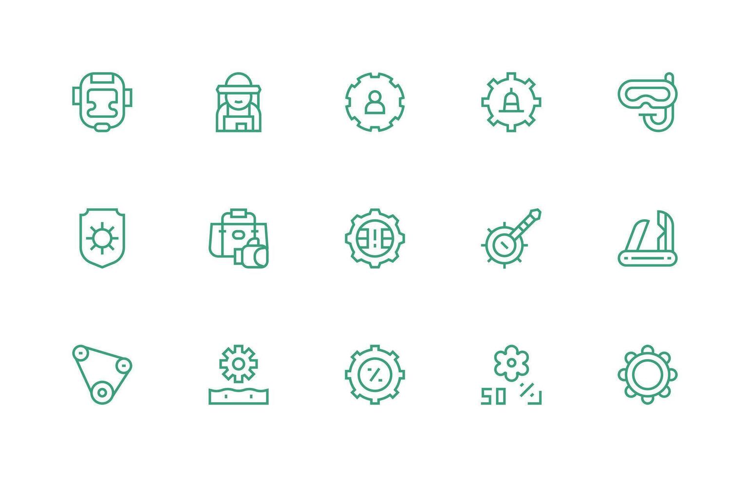 15 Regular Line Icons for Gear Graphics Responsive Icon Set for Flexible Layouts vector